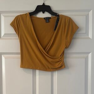 Yellow Cap Sleeve Wrap Crop Blouse